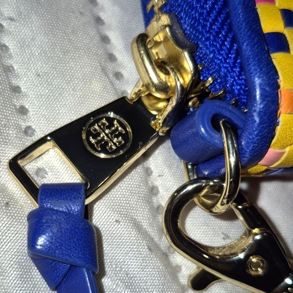 TORY BURCH JANE WOVEN LEATHER RAINBOW MULTI  WRISTLET WALLET - Picture 4 of 7